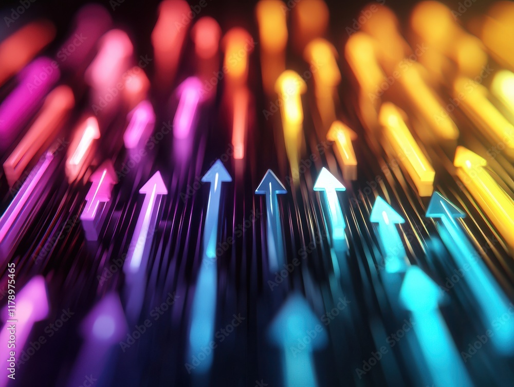 Poster a vibrant abstract image of arrows in various colors pointing upward, symbolizing growth and progres
