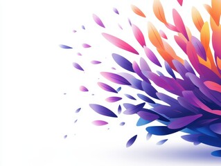 A vibrant burst of colorful, abstract shapes radiates outward, creating a dynamic and energetic visual effect.