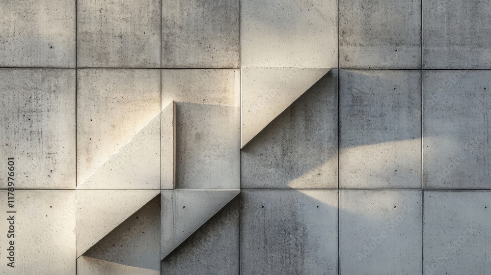 Poster abstract geometric patterns on a textured concrete wall, featuring muted tones creating a modern urb