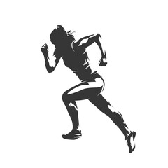 Run, athletics, running woman, female sprinter, isolated vector silhouette, side view