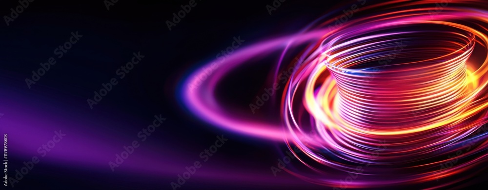 Poster a vibrant abstract swirl of colorful light against a dark background, creating a dynamic and energet