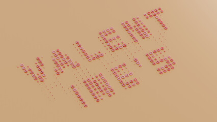 3d rendering of the text for the Valentine's Day holiday. The text is assembled from a variety of disks, primitives with letters from which you can assemble the word Love.  An abstract idea