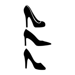 Three high heels silhouette vector illustration design on white background.