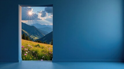 Serene Mountain Vista Through a Room's Architectural Opening