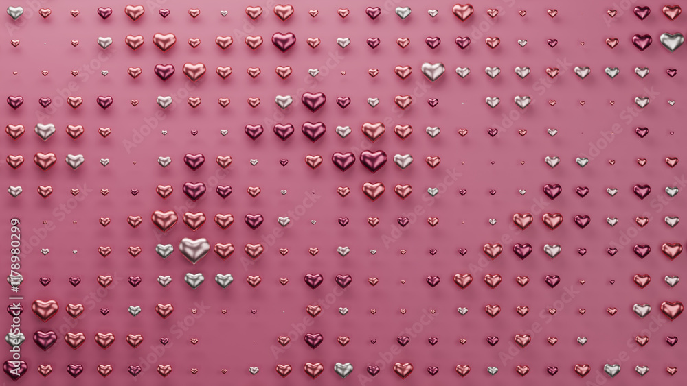 Aufkleber 3d rendering of a set of multiple symbols of love - small hearts of different colors. 3d illustratio