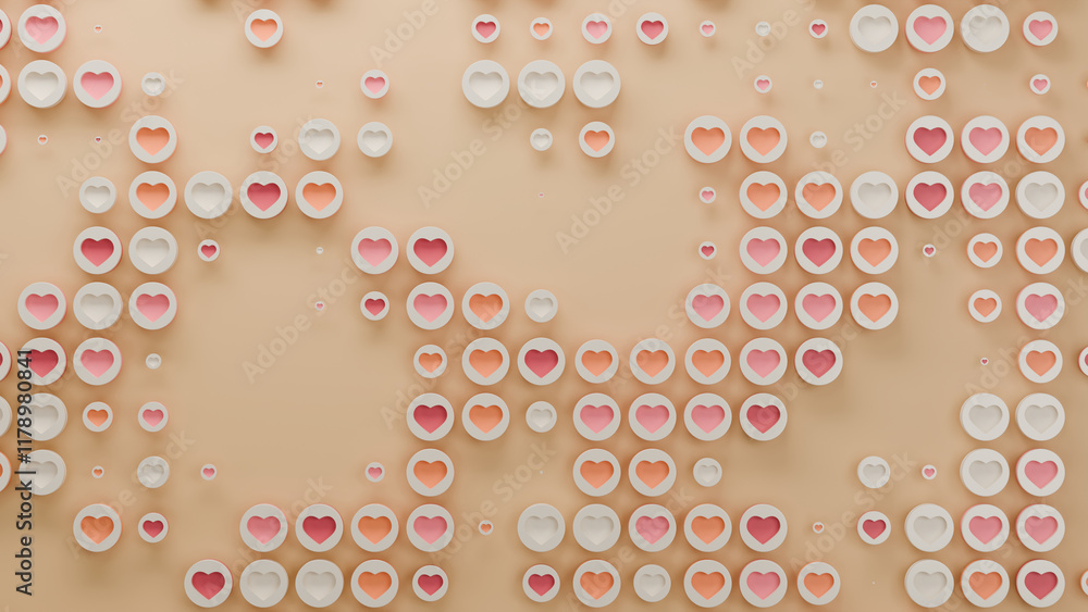 Aufkleber 3d rendering of a set of multiple symbols of love - small hearts of different colors. 3d illustratio