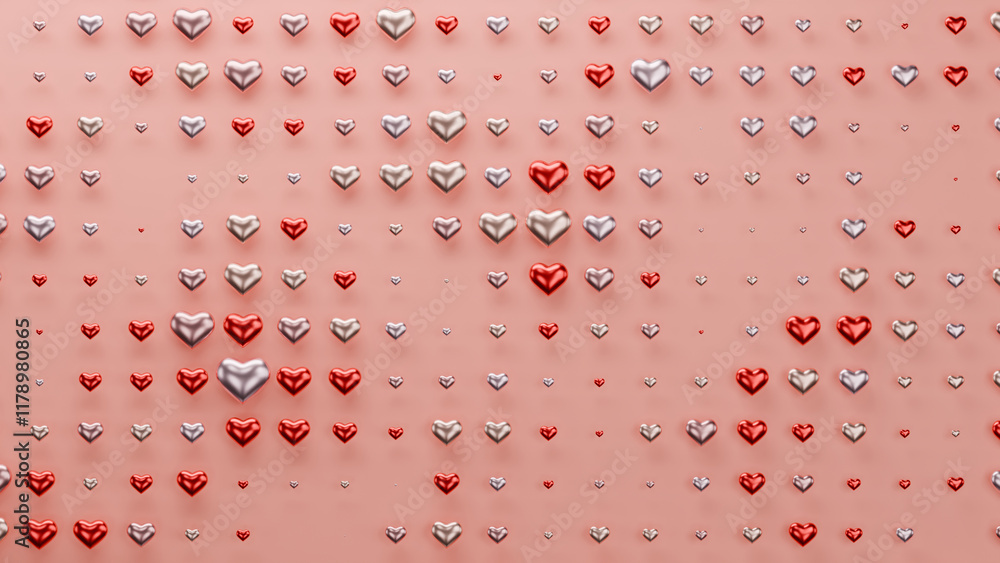 Poster 3d rendering of a set of multiple symbols of love - small hearts of different colors. 3d illustratio
