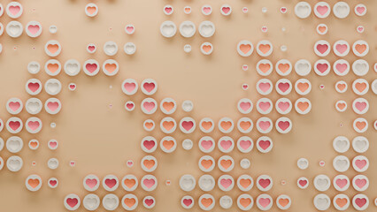 3d rendering of a set of multiple symbols of love - small hearts of different colors. 3d illustration, abstract background, picture for Valentine's Day celebration. The idea of harmony and love.