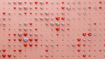 3d rendering of a set of multiple symbols of love - small hearts of different colors. 3d illustration, abstract background, picture for Valentine's Day celebration. The idea of harmony and love.