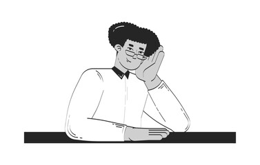 Smiling hispanic man resting on hand in business casual doodle linear character. Formal latino guy relaxed expression 2D vector outline person isolated. Hand drawn drawing illustration monochrome