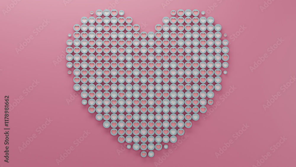 Poster 3d rendering of many small hearts of different colors. the elements form a symbol of love and unity,