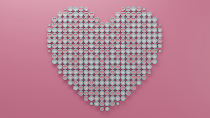 3d rendering of many small hearts of different colors. The elements form a symbol of love and unity, a sign of Valentine's Day, a big kind heart. Valentine's Day Illustration