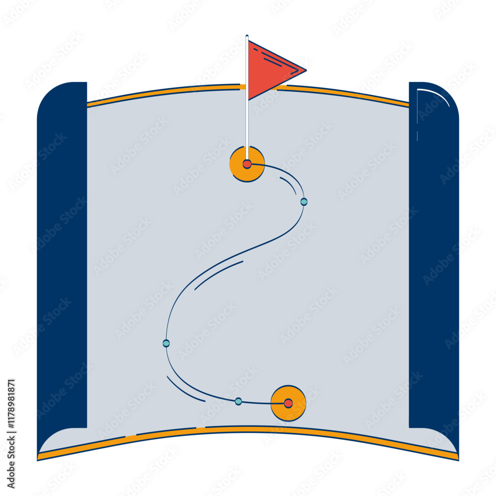 Poster roadmap with pinned final destination 2d doodle object. business strategy creation. planning route t