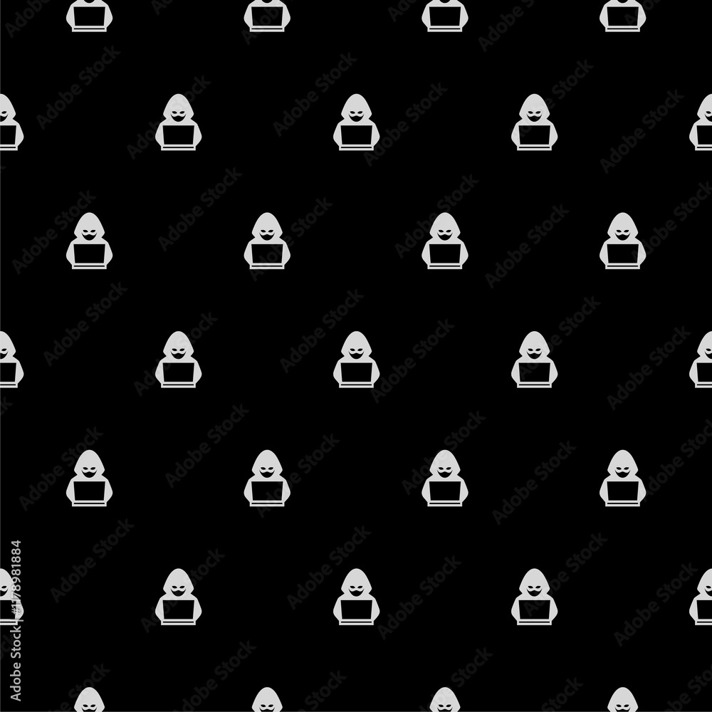 Poster hacker icon seamless pattern isolated on black background