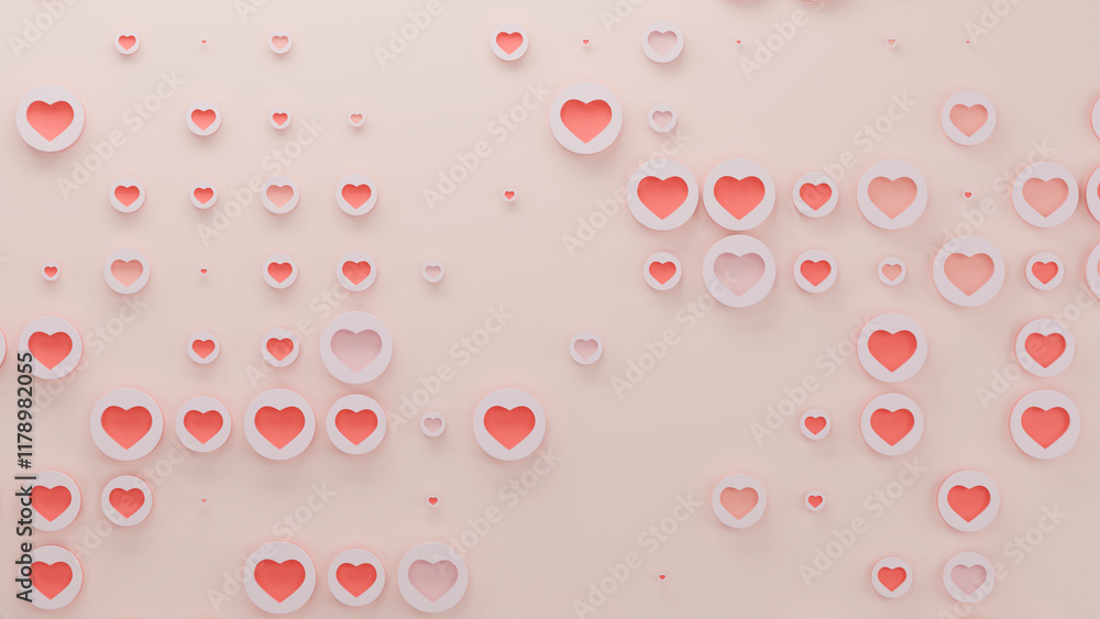 Poster 3d rendering of a set of multiple symbols of love - small hearts of different colors. 3d illustratio