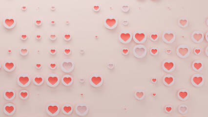 3d rendering of a set of multiple symbols of love - small hearts of different colors. 3d illustration, abstract background, picture for Valentine's Day celebration. The idea of harmony and love.