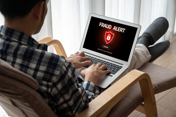 Cyber security software show alert of cyber attack for protection snugly. Danger from virus, phishing and cyber fraud.