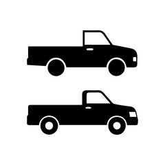 Obraz premium Two pickup truck icon silhouette vector illustration design on white background.