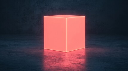 Illuminated neon cube display dark studio 3d render futuristic vibe close-up view digital art concept