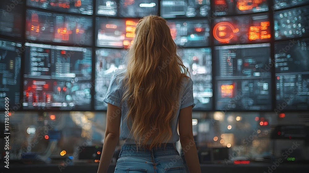 Poster futuristic global communication and data analytics in a smart office environment