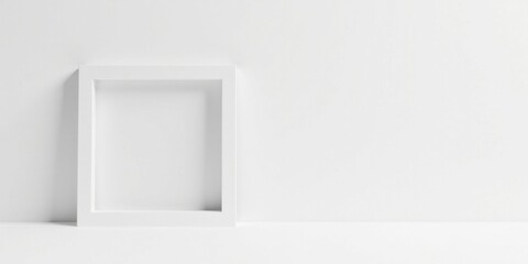 Blank White Frame Against a Simple White Wall
