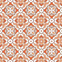 Geometric pattern in warm orange and peach tones with floral motifs