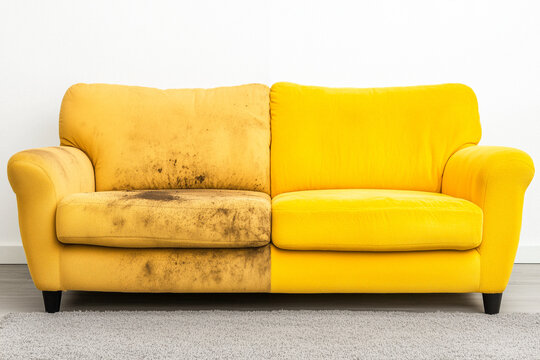 Comparison of Clean and Soiled Yellow Sofa Upholstery