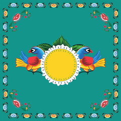 A set of floral borders with two birds holding a text box Colorful Rickshaw painting