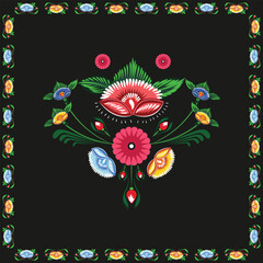 Colorful Rickshaw painting with a border of flowers