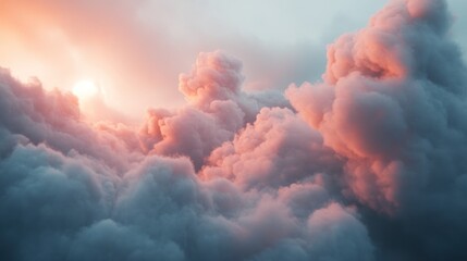 Naklejka premium Soft gray clouds illuminated by a silver moon, dreamy ambiance 