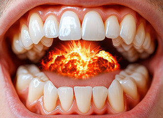Human Mouth with Superimposed Fire Explosion