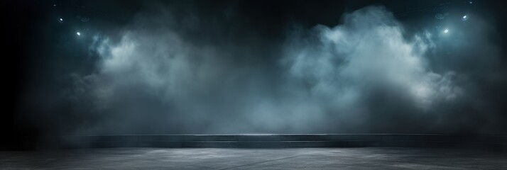 Obraz premium Dark and Empty Stage with Atmospheric Fog and Dramatic Lighting in a Portrait Style for Creative and Artistic Use