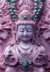Pink Jade Buddha Statue with Diamond and Jade Accents