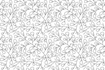 A seamless outline pattern with leaves. Spring branches seamless line background. Botanical natural ornament. A seamless floral pattern.