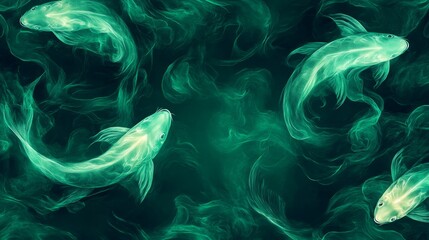 Fototapeta premium Ethereal Green Fish Swimming in a Mystical Underwater Scene