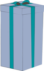 Tall blue gift box with blue ribbon
