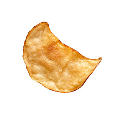 Golden Potato Chip: A single, perfectly crisped potato chip, showcasing its golden-brown hue and irregular shape.  The image highlights the texture and appetizing qualities of this classic snack.