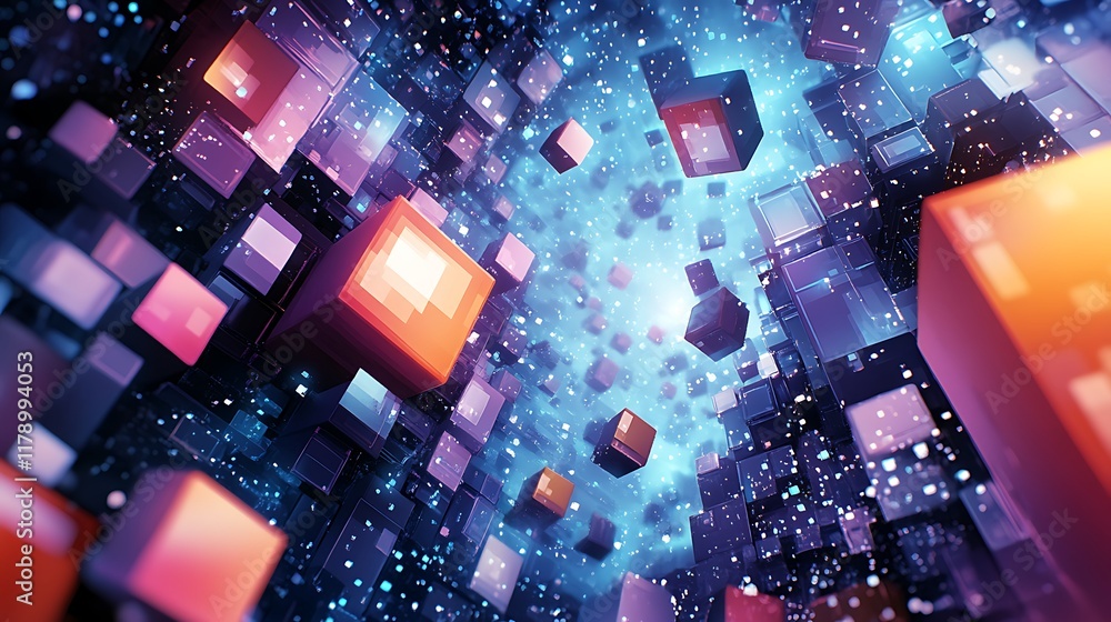 Poster abstract digital cubes floating in space