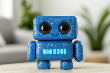 Blue Toy Robot on Wooden Surface