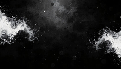 Dark grainy background, black white abstract shape, wide banner noise texture poster header cover wallpaper design