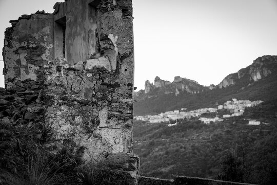 Ghost town of Gairo Vecchio. Ogliastra, Sardinia, Italy