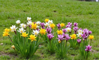 Colorful spring flowers in vibrant bloom