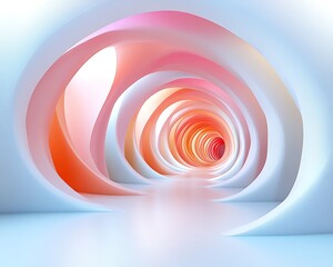 Abstract pastel pink and orange swirling tunnel.