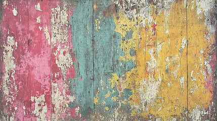 Fototapeta premium Old Grungy Colorful Wooden Background with Distressed and Weathered Texture, Vibrant Paint Peeling Off, Rustic and Vintage Wood Surface, Perfect for Artistic or Design Projects