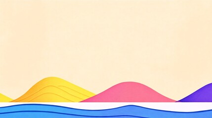Vibrant Digital Painting: Abstract Landscape with Gently Rolling Hills and Calm Ocean Waves. AI Generated