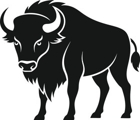Bison icon silhouette, Buffalo silhouette isolated on white background, Bison  one line art , Vector illustration