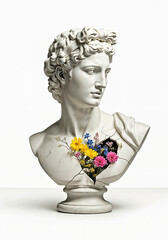 Classical Marble Bust with Vibrant Floral Heart for Modern Artistic Expression