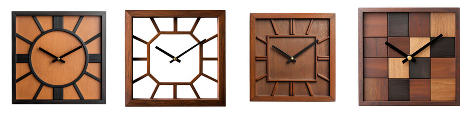 Collection of various contemporary and modern styled wall clocks featuring diverse geometric...