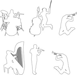 vector sketch illustration silhouette design of a musical performer playing a musical instrument for a concert performance.eps