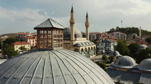 A detail from the magnificent Selim II Social Complex in Konya Karapınar. It progresses from the soup kitchen dome to the mosque minaret.